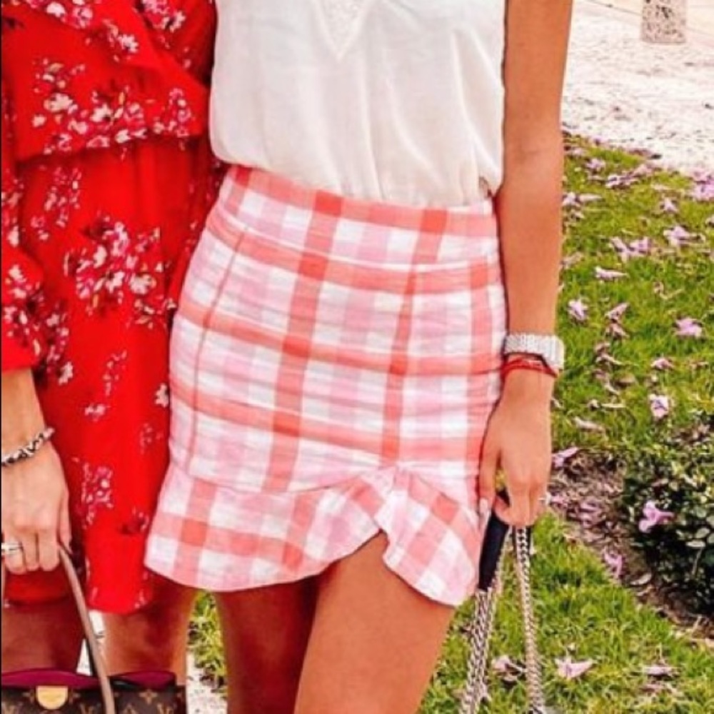 Lovers + Friends Pink Plaid Mini Skirt